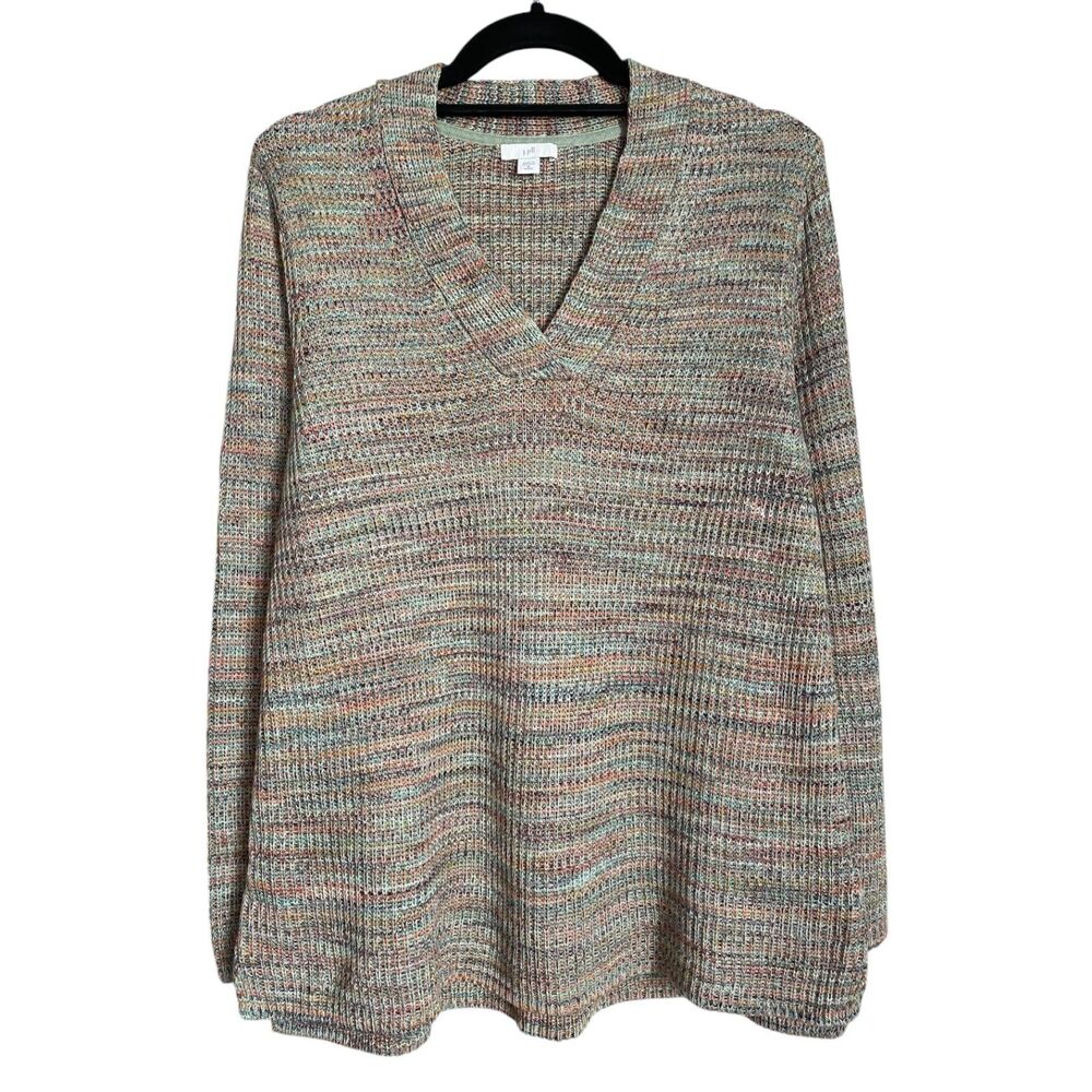 J. Jill Multi Color Cotton Blend Knit V-Neck Tunic Sweater